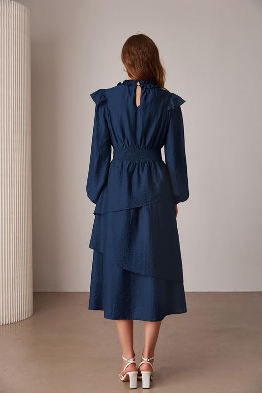 Clip coupon - GRACE KARIN Women's Long Sleeve Fall Dresses 2024 Casual Ruffle Mock Neck Midi Wedding Guest Cocktail Flowy Dress