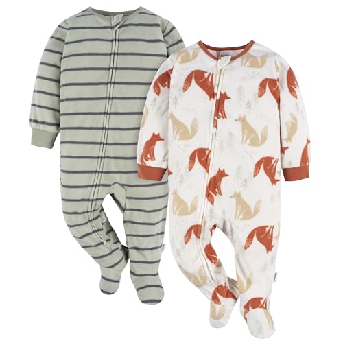 Gerber Baby Boys' Toddler Loose Fit Flame Resistant Fleece Footed Pajamas 2-Pack
