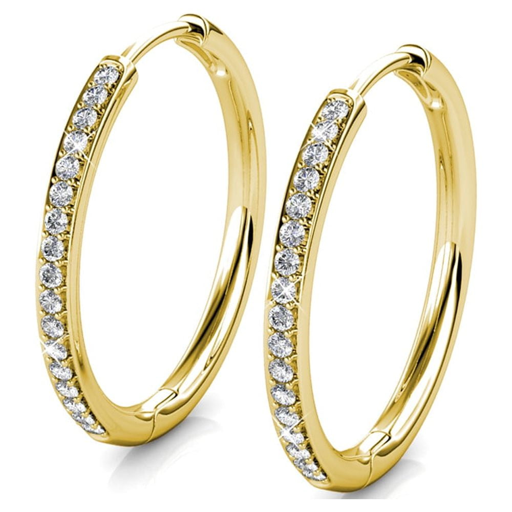 Walmart Cate & Chloe Bianca 18k Yellow Gold Plated 25mm Hoop Earrings with Swarovski Crystals for Women