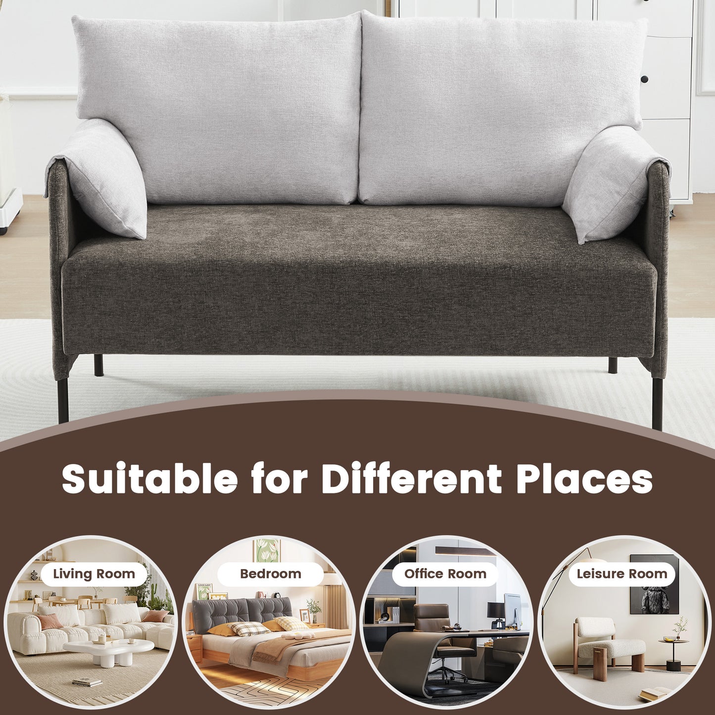 Walmart JUSTLET Modern Loveseat Chair, Chenille 2 Seater Accent Chair with Cushion and Metal Leg for Living Room Reading Room Office Apartment, Brown