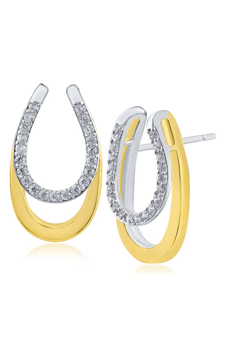 CZ by Kenneth Jay Lane Two-Tone Pavé Double Horseshoe Drop Earrings