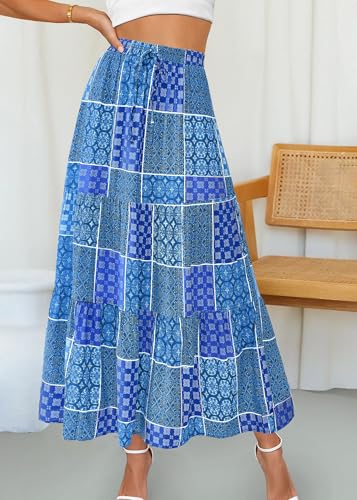 Amazon KIRUNDO Womens Boho Floral Maxi Midi Skirt 2025 Summer Trendy Elastic Waist Pleated Aline Flowy Long Skirts Beach Vacation