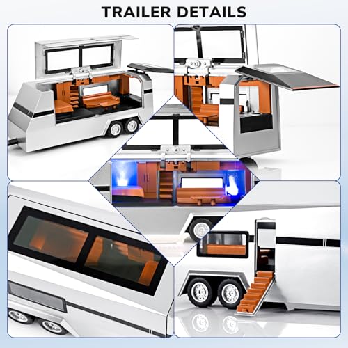Amazon Truck and Trailer Toys for Boys 1/32 Diecast Truck and Trailer Model Kit,Toy Truck and Trailer Set with Sound and Light,Pull Back Toy Truck with Trailer,Toy Trucks for Boys Age 4-7(Silver)