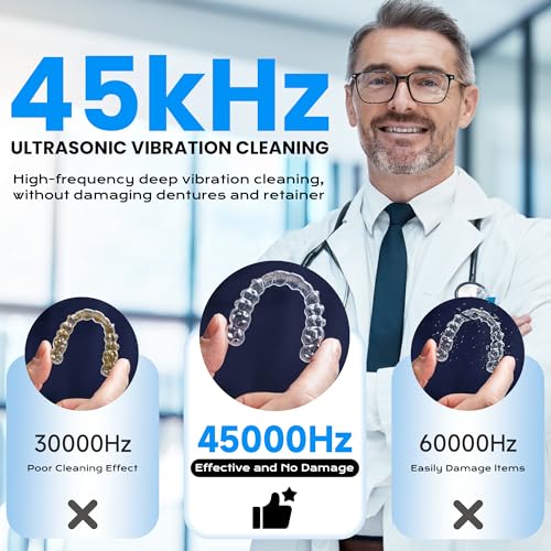 Amazon 45kHz Ultrasonic Retainer Cleaner, 200ML Dental Cleaning Pod for Dentures, Mouth Guards, Braces, Aligner, Toothbrush Jewelry and More, UV Denture Cleaner with 4 Modes & Digital Timer