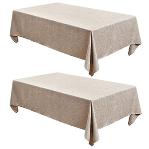 Fitable Nature Faux Linen Tablecloths Rectangle 60 x 84 Inch - 2 Pack Neutral Table Clothes for 4-6 Foot Tables, Wrinkle-Proof Faux Burlap Table Cover for Dining, Farmhouse, Outdoor Picnic, Camping