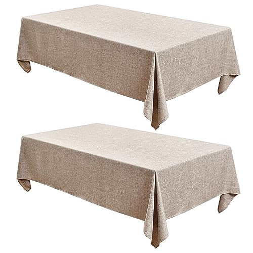 Fitable Faux Linen Tablecloths Rectangle 60 x 144 Inch - 2 Pack Neutral Table Clothes for 10 Foot Tables, Nature Faux Burlap Kitchen Table Covers for Dining, Party, Farmhouse, Banquet, Buffet