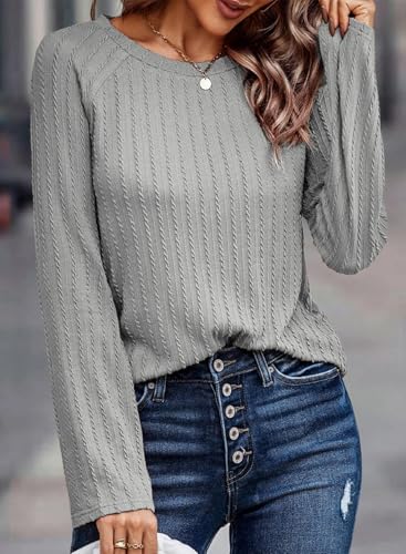Dokotoo Womens Tops Long Sleeve Lightweight Shirts 2024 Fall Fashion Trendy Tops Crewneck Casual Knit Basic Tee