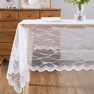 White 60 x 120 inches Lace Tablecloth | Rectangle Tablecloth with Modern Stripes Design | Dining Table Cover for 10-12 Guests (White, Rectangle 60" x 120")