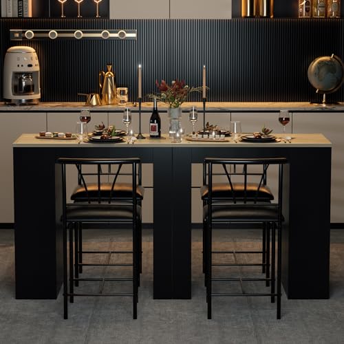 Amazon VECELO Small Bar Table and Chairs Tall Kitchen Breakfast Nook with Stools/Dining Set for 2, Storage Shelves, Space-Saving, Gray