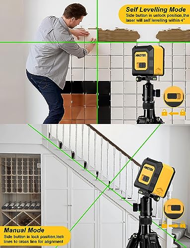 Laser Level Self-Leveling Green Beam Horizontal and Vertical Cross-Line Laser for Home Decoration Carrying Pouch, Battery Included