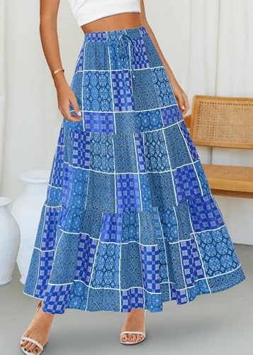 Amazon KIRUNDO Womens Boho Floral Maxi Midi Skirt 2025 Summer Trendy Elastic Waist Pleated Aline Flowy Long Skirts Beach Vacation