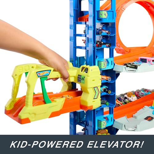 Hot Wheels City Ultimate Garage Track Set with 2 Die-Cast Toy Cars & Car-Eating Dragon, Stores 50+ Vehicles, 4 Levels