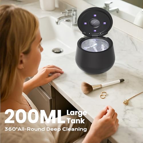 Amazon 45kHz Ultrasonic Retainer Cleaner, 200ML Dental Cleaning Pod for Dentures, Mouth Guards, Braces, Aligner, Toothbrush Jewelry and More, UV Denture Cleaner with 4 Modes & Digital Timer