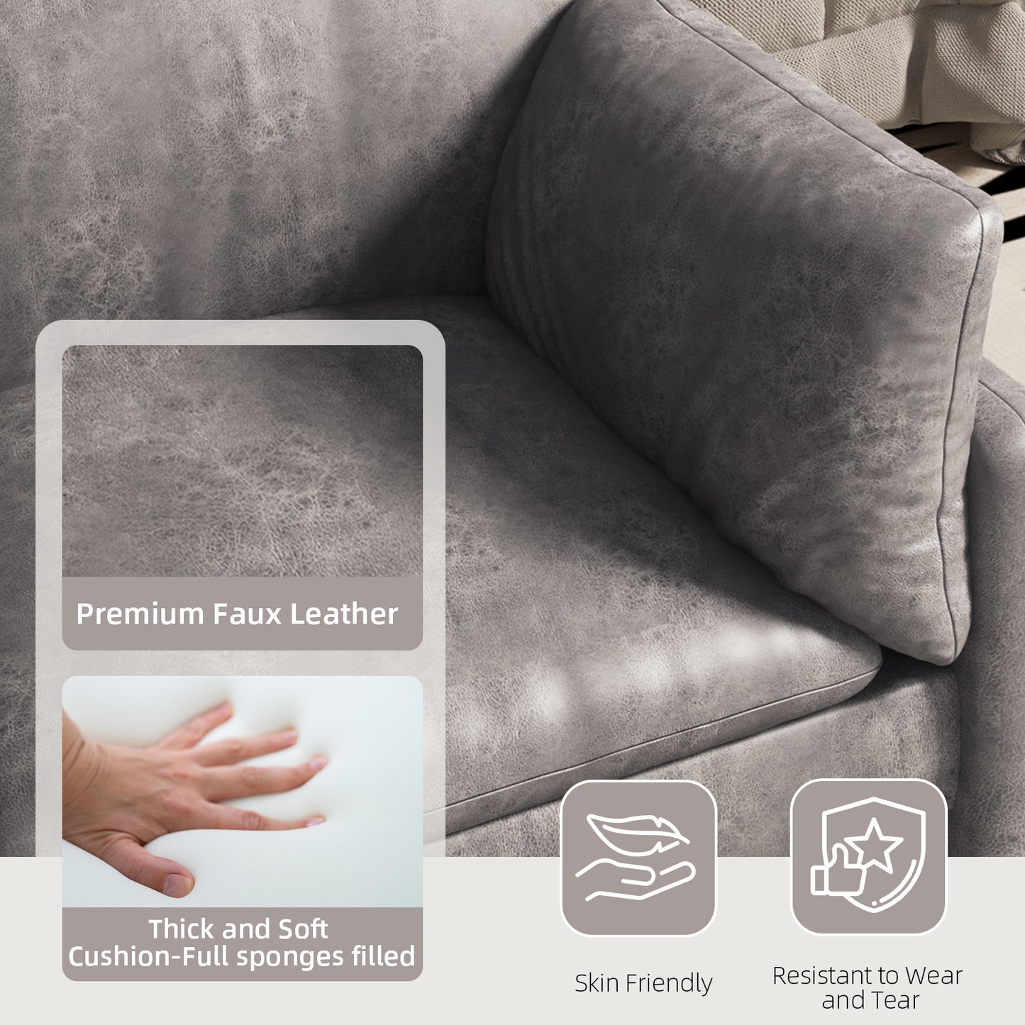 Walmart AECOJOY 68" Loveseat Sofa Couch for living room leather couch with Soft Cushions & Thick Armrests in Grey