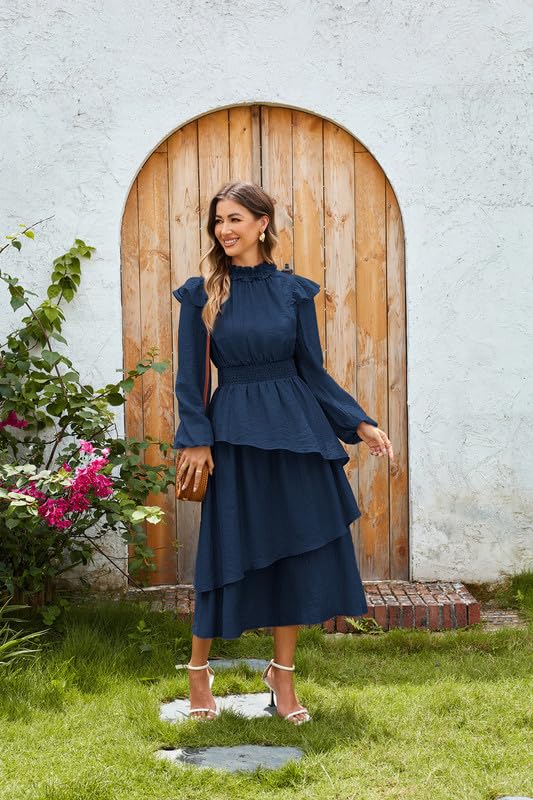 Clip coupon - GRACE KARIN Women's Long Sleeve Fall Dresses 2024 Casual Ruffle Mock Neck Midi Wedding Guest Cocktail Flowy Dress