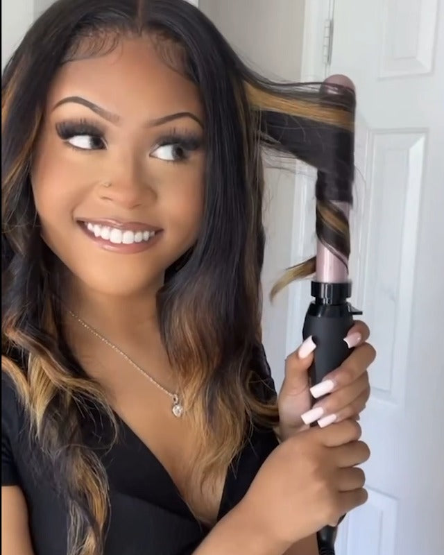 Beachwaver B1 Rotating Curling Iron - Automatic 1 Inch Ceramic Curling Iron - Easy-to-Use Spinning Wand for Long-Lasting Waves - Auto-Shut Off, Travel-Friendly, Dual Voltage (BW160) in Midnight Rose