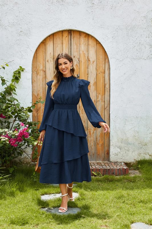 Clip coupon - GRACE KARIN Women's Long Sleeve Fall Dresses 2024 Casual Ruffle Mock Neck Midi Wedding Guest Cocktail Flowy Dress