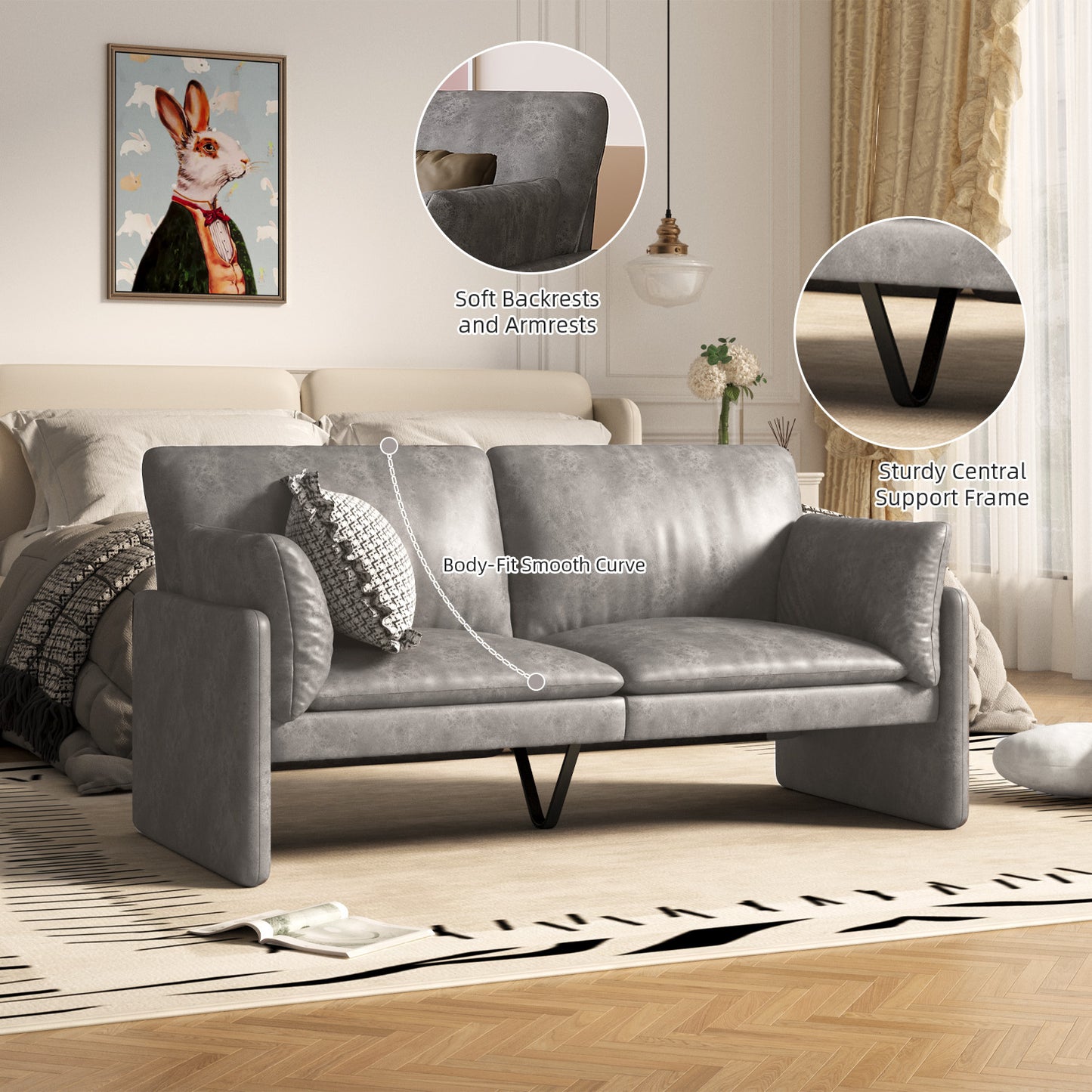 Walmart AECOJOY 68" Loveseat Sofa Couch for living room leather couch with Soft Cushions & Thick Armrests in Grey