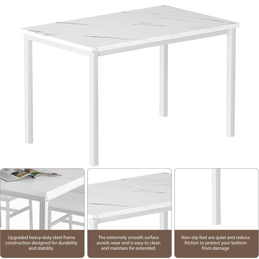 Walmart 5 Piece Dining Room Table Set, Modern Dining Table Sets with Beige PU Leather Chairs for 4, Faux Marble Pattern Rectangle Kitchen Table Set for Bar Living Room Breakfast Nook Small Space