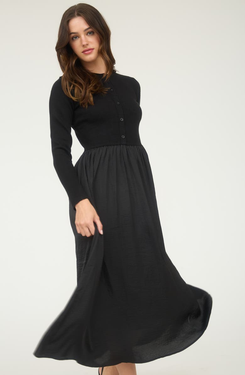 AUGUST SKY Mixed Media Long Sleeve Maxi Dress