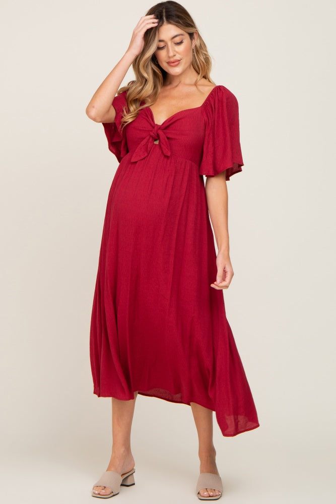 Olive Knit Contrast Top Satin Maternity Midi Dress