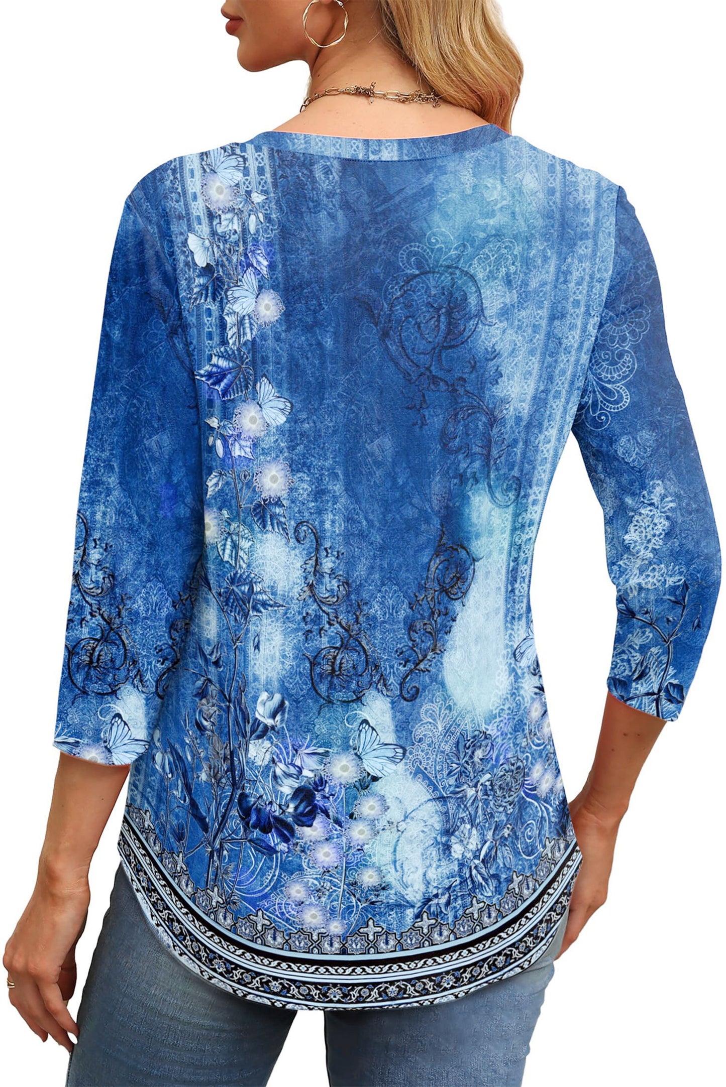 Walmart Fantaslook Womens Plus Size Tops 3/4 Sleeve Pleated Dressy Blouses Crew Neck Casual Tunic Tops Summer Shirts