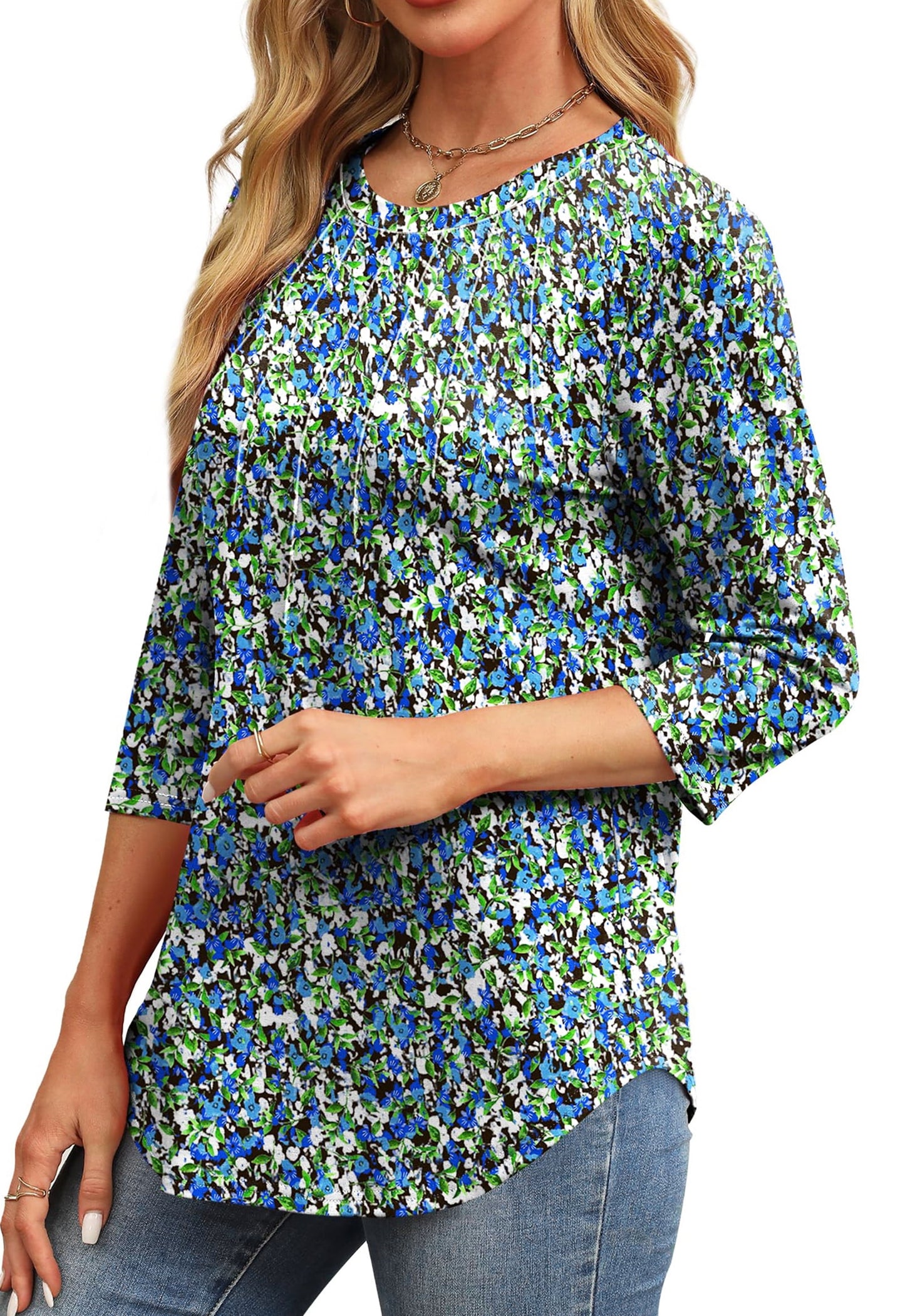 Walmart Fantaslook Womens Plus Size Tops 3/4 Sleeve Pleated Dressy Blouses Crew Neck Casual Tunic Tops Summer Shirts