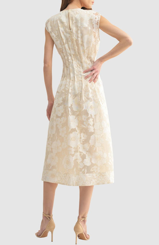 Mila Mae Floral Cap Sleeve Cinched Waist Fit & Flare Midi Dress