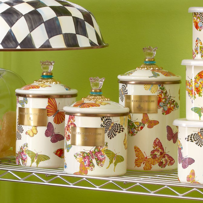 Butterfly Garden Medium Canister - White