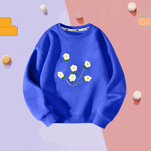 Walmart Girls Clothes Clearance Under 5, Sweatshirts for Girls 3 4 5 6 7 8 9 Years Old Warm Cotton Crew Neck Long Sleeve Floral Printed Pullover Tops (7-8T, Blue)