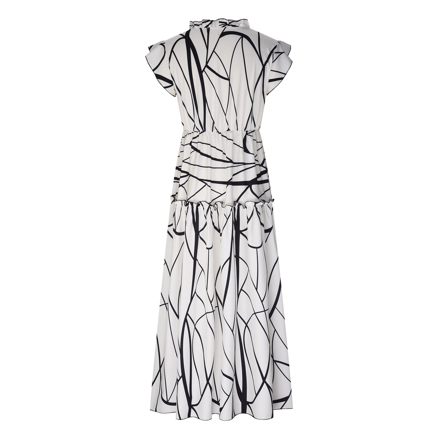 Walmart Cyber&Monday Deals Wycnly Womens Dresses Short Sleeve V-Neck Striped Print Casual Maxi Summer Dress High Waist Flowy Ruffle Swing Beach Sun Dresses White M