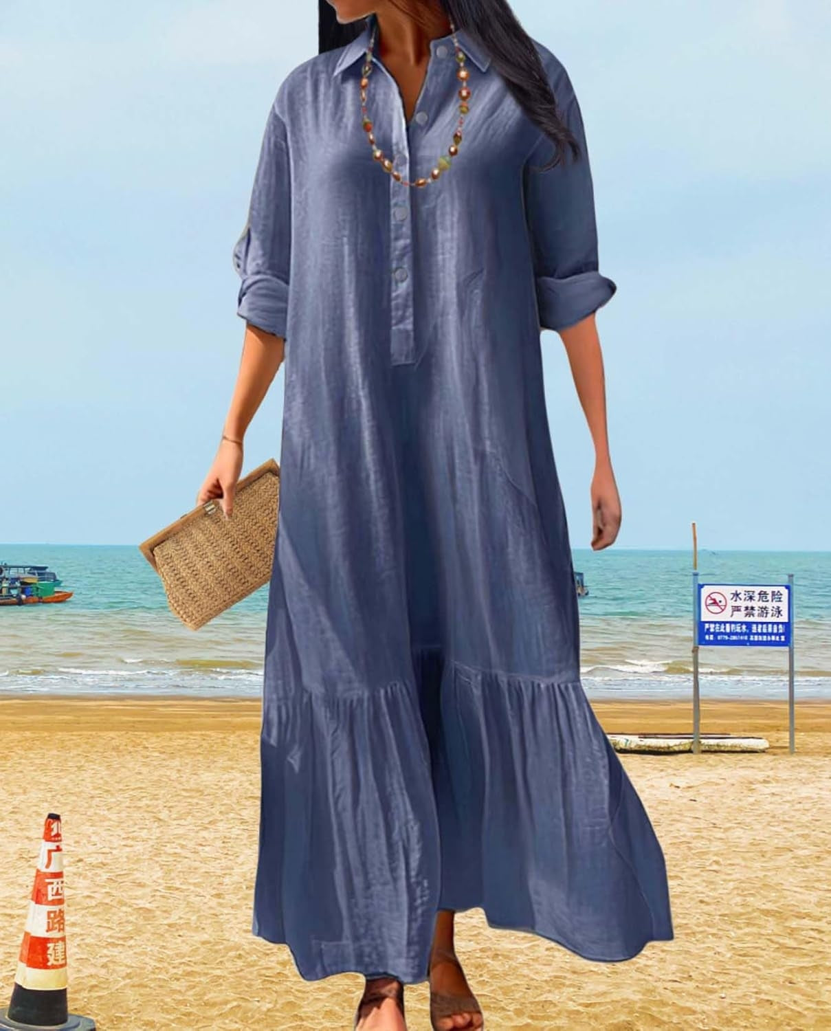 Walmart Womens Cotton Linen Dress Casual Button Down Long Sleeve Flowy Plus Size Lapel Collared Maxi Dresses Shirt Dress