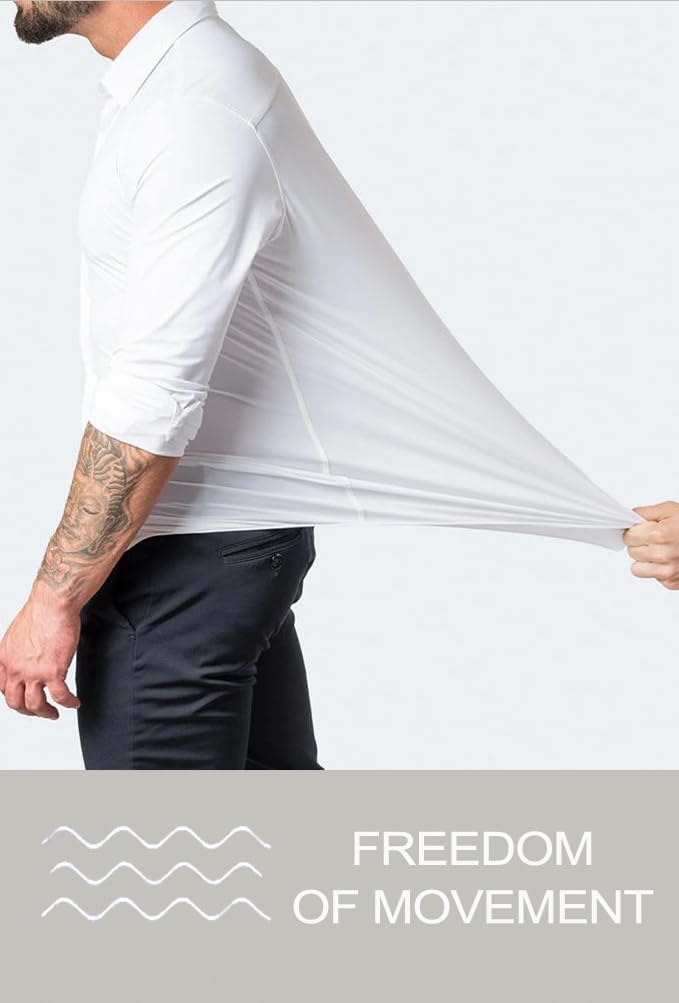 Walmart Men's Slim Fit Stretch Dress Shirt Solid Color Microelastic Long Sleeve Casual Soft Business Button Up Shirts