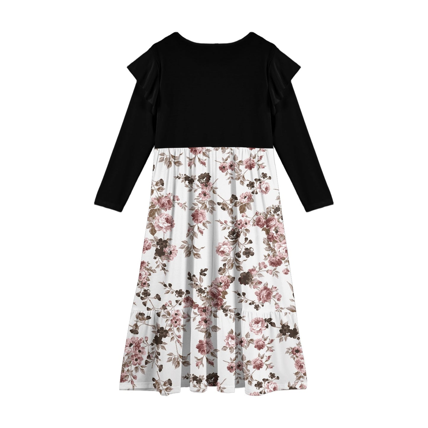 Walmart Abcomgle Girls Maxi Dresses 7-8 Casual Patchwork Ruffle Long Sleeve Girls Long Dresses Vintage Floral Print Crew Neck Sundresses Tiered Flowy Dresses with Pockets,11-12 Years White