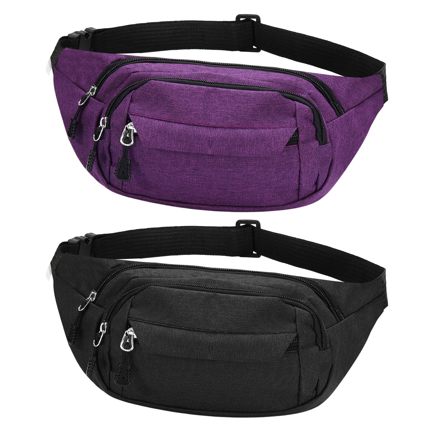 Walmart AOWOO 2 Pack Fanny Packs for Men and Women, Waist Bag with 3-Zipper Pockets, Water Resistant Sports Waist Pack Bag Bum Bag for Outdoors Sports Travel Hiking Running
