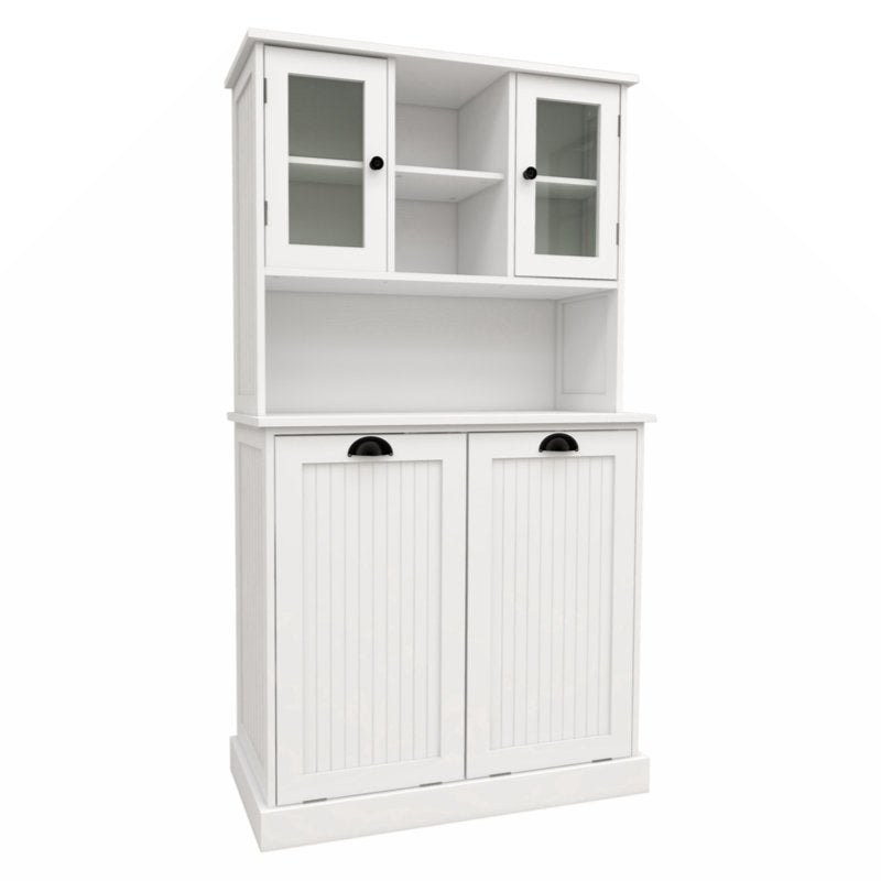 Callasandra Two-Compartment Tilt-Out Dirty Laundry Basket Tall Bathroom Cabinet with 2 Adjustable Shelves