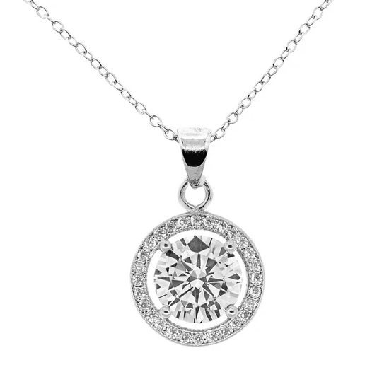 thumbnail video image 2 of Cate & Chloe Blake 18k White Gold Plated Halo Pendant Necklace with Simulated Crystals for Women, 2 of 8