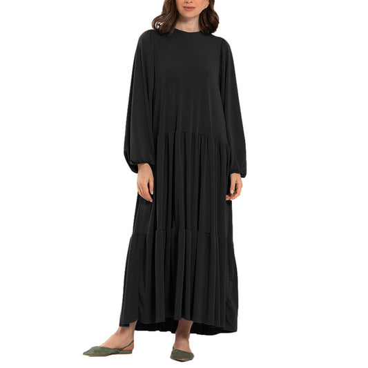 Walmart Ersazi Tshirt Dress Women's Plus Size Casual Dress High Collar Solid Color Long Sleeve Winter Fall Basic Casual Maxi Long Dress Daily Vacation Dress On Clearance Black Xxl