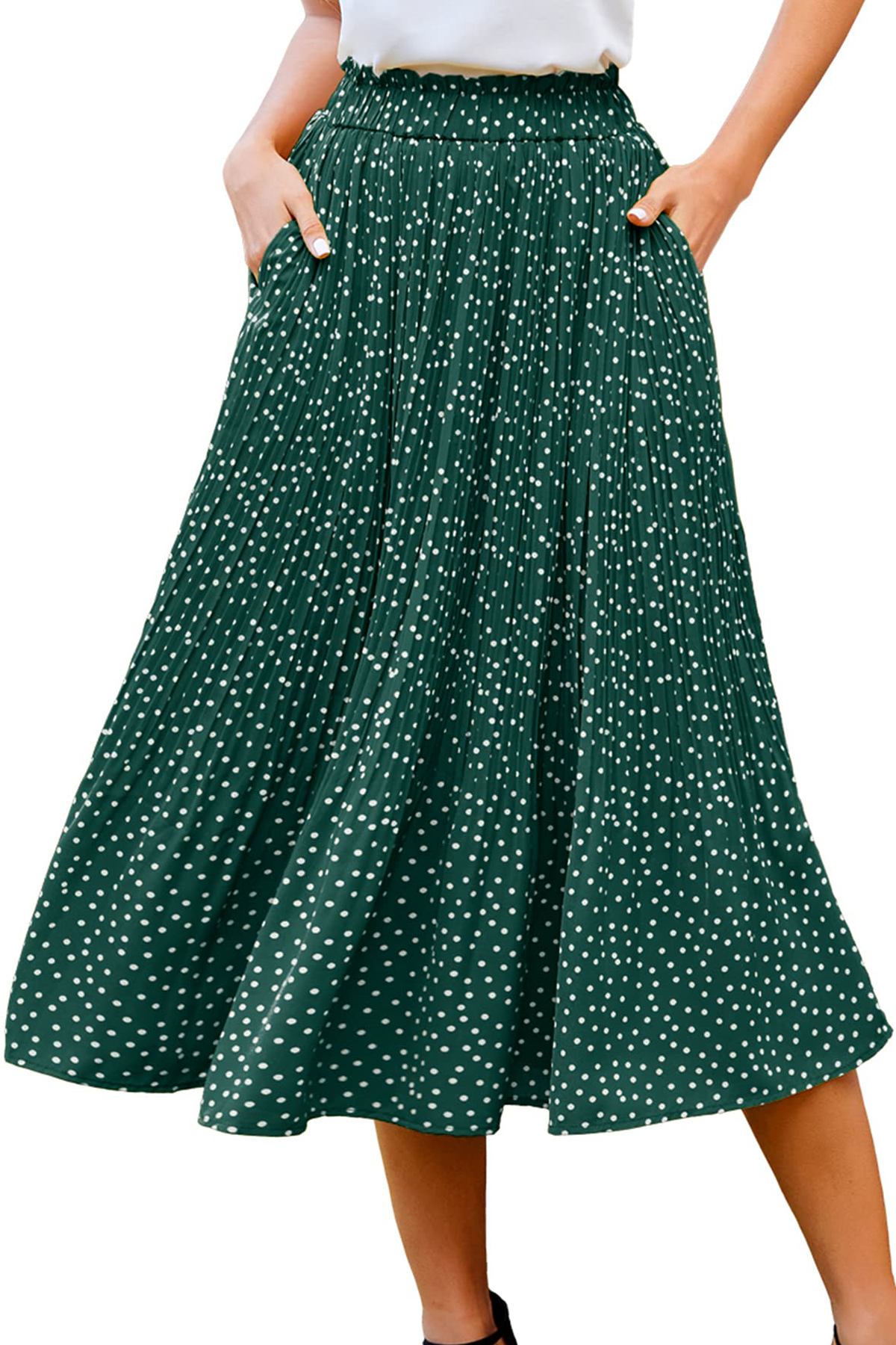 Walmart Fantaslook Midi Pleated Skirts for Women Polka Dot Swing High Waist Maxi Skirt with Pockets Dresses