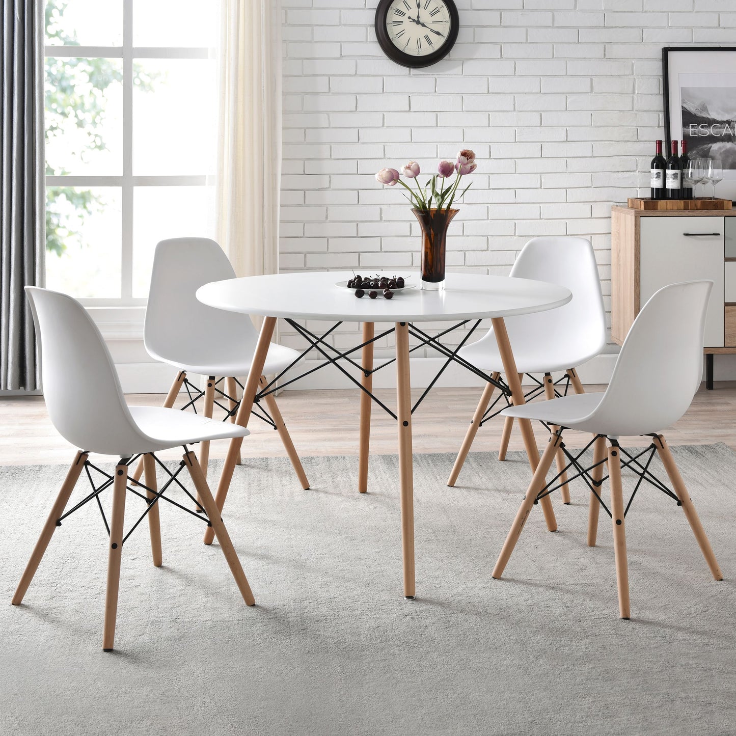 Walmart Mainstays Mid-Century Modern Dining Chair, Set of 4, White and Beech Color for Indoor