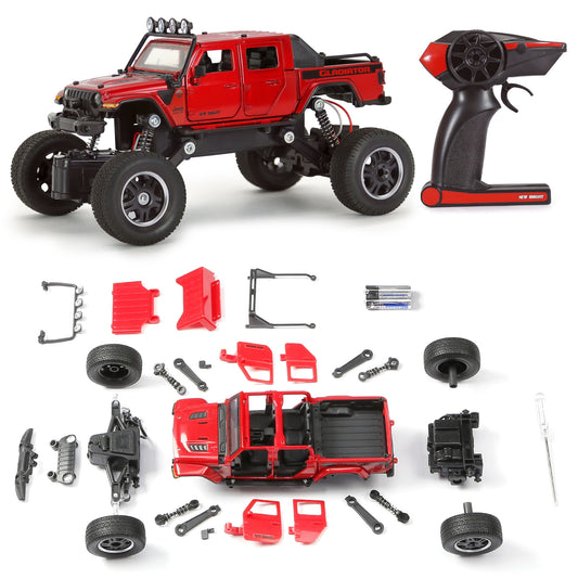 thumbnail video image 2 of New Bright (1:18) Jeep Gladiator Mod Shop 29 Piece Remote Control Red Truck, 31829U Child Tween, 2 of 8