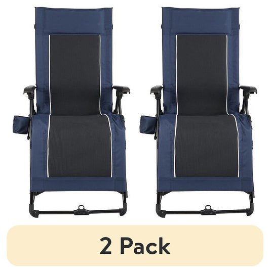 thumbnail video image 2 of (2 pack) Ozark Trail Quad Zero Gravity Lounger Camping Chair, Blue, Adult, 20.3lbs, 2 of 9