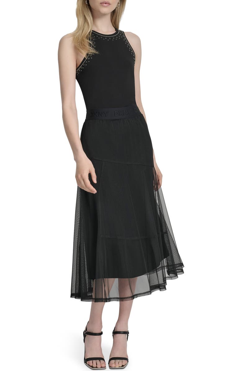DKNY Layered Mesh Midi Skirt