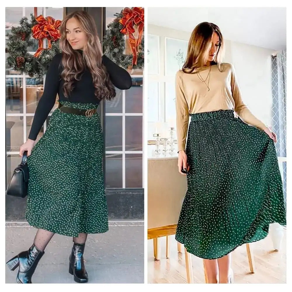 Walmart Fantaslook Midi Pleated Skirts for Women Polka Dot Swing High Waist Maxi Skirt with Pockets Dresses