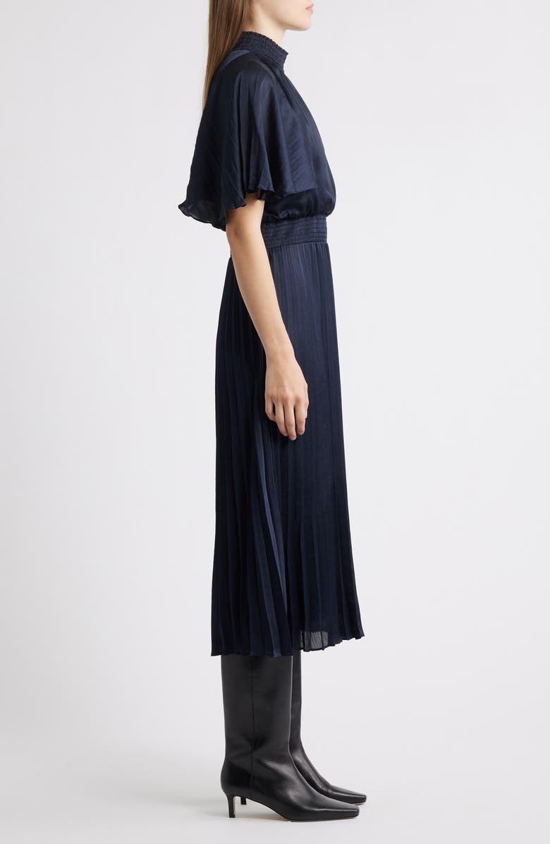 Flutter Sleeve Pleated Midi Dress
