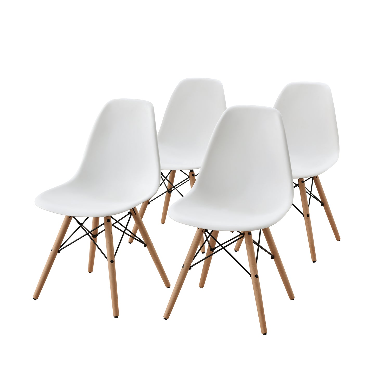 Walmart Mainstays Mid-Century Modern Dining Chair, Set of 4, White and Beech Color for Indoor