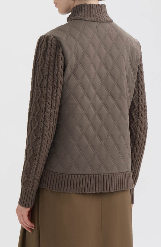 Hunter Cable Knit Sleeve Quilted Bomber Jacket