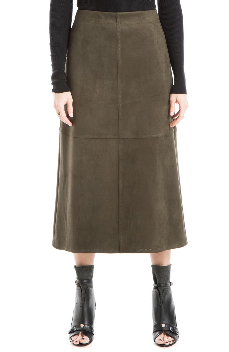MAX STUDIO Faux Suede A-Line Midi Skirt