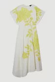 Applique And Beaded Linen Woven Midi Dress With Tie Back Detail