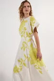 Applique And Beaded Linen Woven Midi Dress With Tie Back Detail